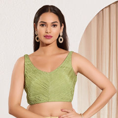 Green color Blouse in Tissue fabric with Thread work