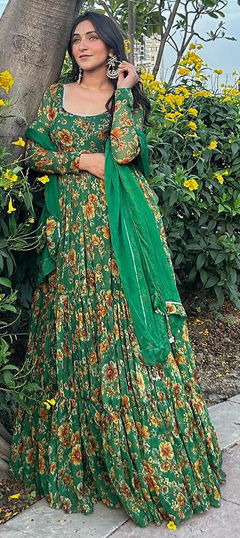 Green color Salwar Kameez in Georgette fabric with Floral, Printed work
