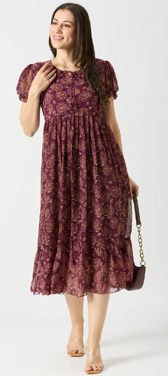 Purple and Violet color Dress in Georgette fabric with Floral, Printed work