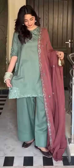 Green color Salwar Kameez in Crepe Silk fabric with Embroidered work