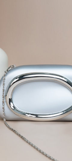 Silver color Clutches in Fancy Fabric fabric with Fancy Work work