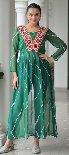 Blue color Kurti in Faux Georgette fabric with Lehariya, Patch, Printed work