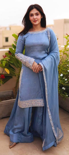 Blue color Salwar Kameez in Faux Georgette fabric with Embroidered, Sequence work