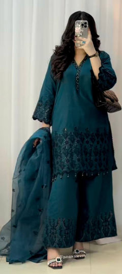 Blue color Salwar Kameez in Art Silk fabric with Embroidered, Sequence work