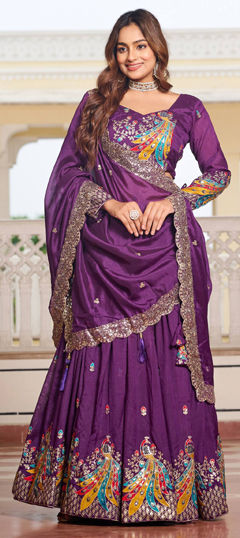 Purple and Violet color Ready to Wear Lehenga in Silk fabric with Embroidered, Resham, Thread, Zari work