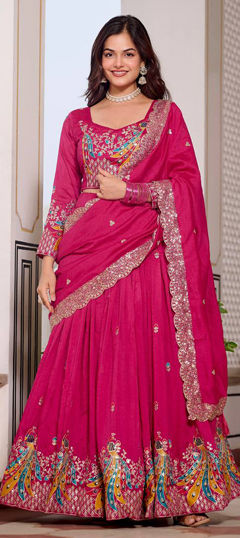 Pink and Majenta color Ready to Wear Lehenga in Silk fabric with Embroidered, Resham, Thread, Zari work