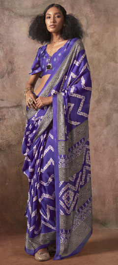 Purple and Violet color Saree in Georgette fabric with Printed work