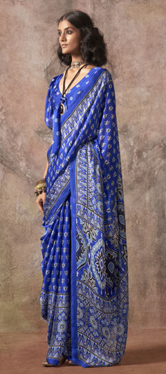 Blue color Saree in Georgette fabric with Printed work