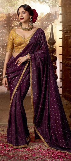 Purple and Violet color Saree in Viscose fabric with Lace work