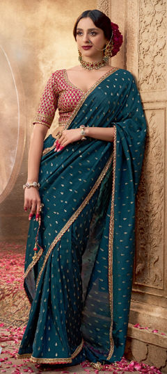 Blue color Saree in Viscose fabric with Lace work