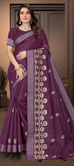 Pink and Majenta color Saree in Cotton fabric with Embroidered, Resham work