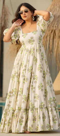 Multicolor color Gown in Cotton fabric with Digital Print work