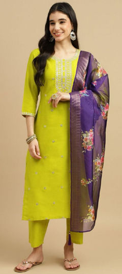 Multicolor color Salwar Kameez in Cotton fabric with Embroidered work
