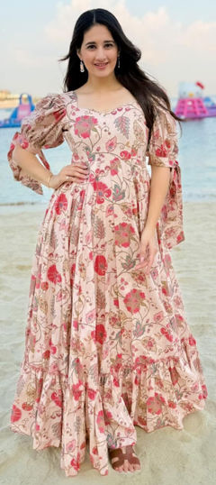 Multicolor color Gown in Rayon fabric with Digital Print work