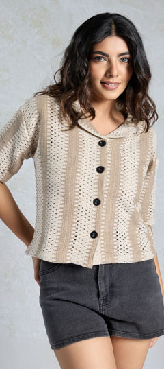 Black and Grey color Tops and Shirts in Fancy Fabric fabric with Weaving work