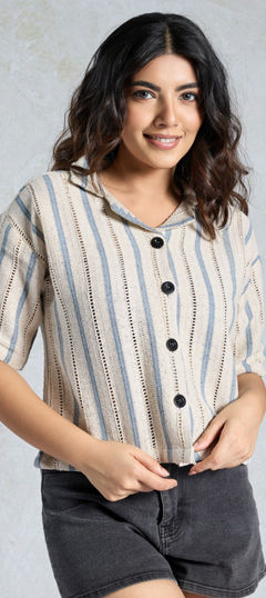 Blue color Tops and Shirts in Fancy Fabric fabric with Weaving work