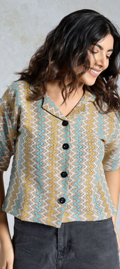 Multicolor color Tops and Shirts in Fancy Fabric fabric with Weaving work