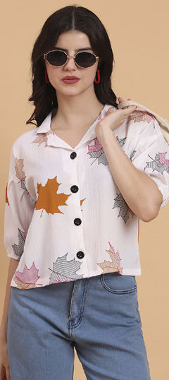 White and Off White color Tops and Shirts in Chiffon fabric with Floral, Printed work
