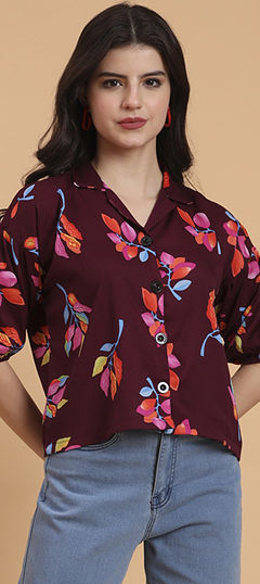 Purple and Violet color Tops and Shirts in Chiffon fabric with Floral, Printed work
