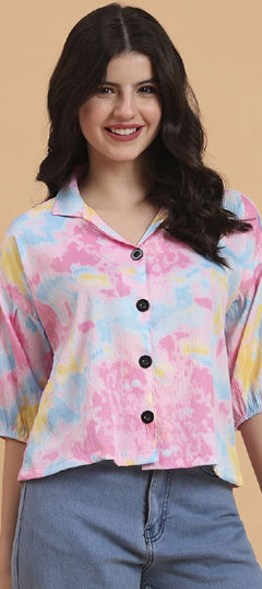 Pink and Majenta color Tops and Shirts in Chiffon fabric with Floral, Printed work