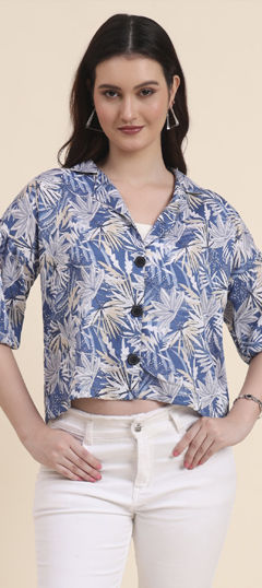 Blue color Tops and Shirts in Chiffon fabric with Floral, Printed work
