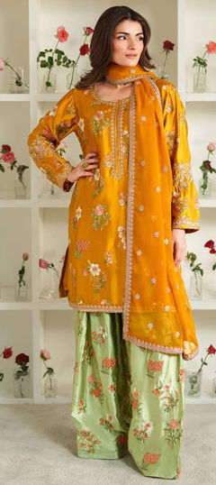 Yellow color Salwar Kameez in Crepe Silk fabric with Embroidered, Sequence work