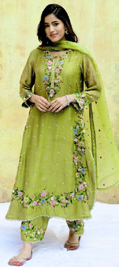 Green color Salwar Kameez in Faux Georgette fabric with Embroidered, Sequence work