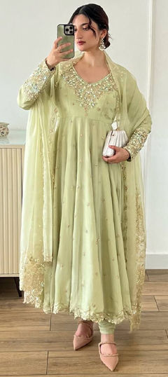 Green color Salwar Kameez in Georgette fabric with Embroidered, Sequence work