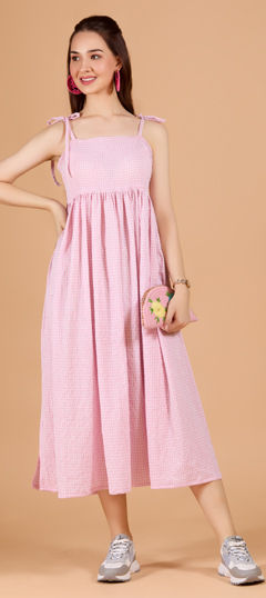 Pink and Majenta color Dress in Rayon fabric with Printed work