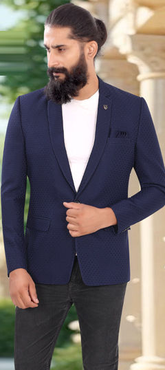 Blue color Blazer in Rayon fabric with Thread work