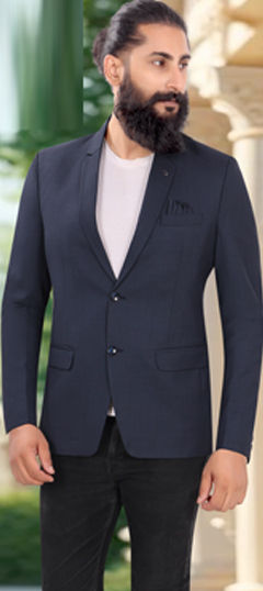 Black and Grey color Blazer in Rayon fabric with Thread work