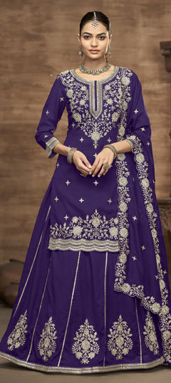 Purple and Violet color Long Lehenga Choli in Silk fabric with Embroidered, Sequence, Thread work