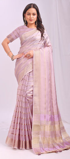 Pink and Majenta color Saree in Organza Silk fabric with Weaving work