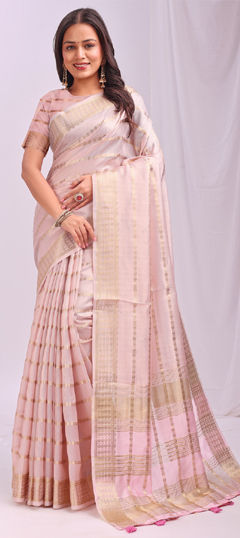 Pink and Majenta color Saree in Organza Silk fabric with Weaving work