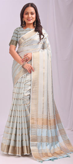 Blue color Saree in Organza Silk fabric with Weaving work