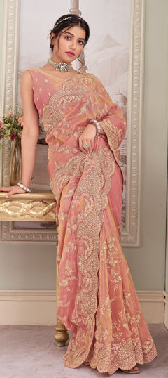 Pink and Majenta color Saree in Silk fabric with Embroidered, Sequence, Zari work
