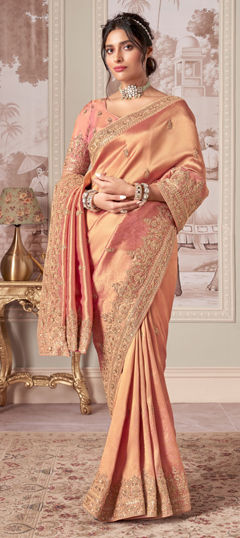 Pink and Majenta color Saree in Silk fabric with Embroidered, Sequence, Zari work