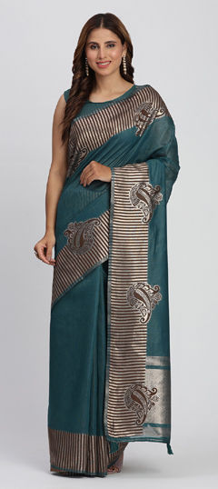 Blue color Saree in Cotton fabric with Weaving work