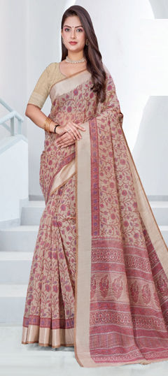 Pink and Majenta color Saree in Cotton fabric with Printed work