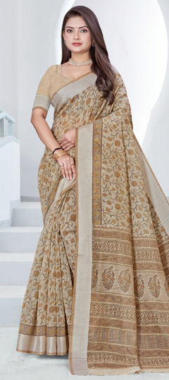 Yellow color Saree in Cotton fabric with Printed work