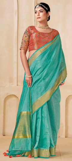 Blue color Saree in Viscose fabric with Weaving work