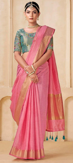 Pink and Majenta color Saree in Viscose fabric with Weaving work