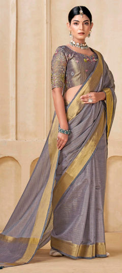 Black and Grey color Saree in Viscose fabric with Weaving work