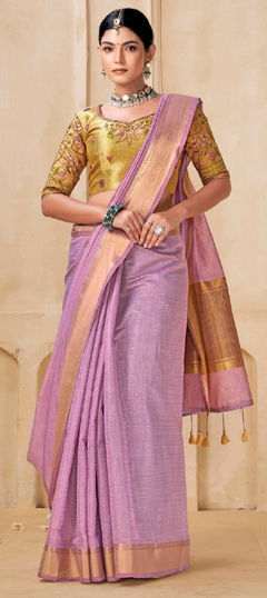 Purple and Violet color Saree in Viscose fabric with Weaving work