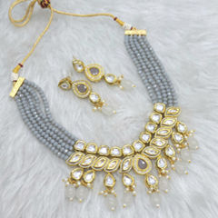 Gold Rodium Polish Black and Grey color Necklace in Metal Alloy studded with CZ Diamond, Pearl