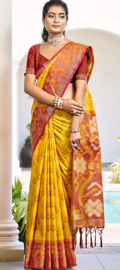 Yellow color Saree in Art Silk fabric with Zircon work