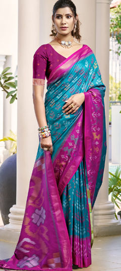 Blue color Saree in Art Silk fabric with Zircon work
