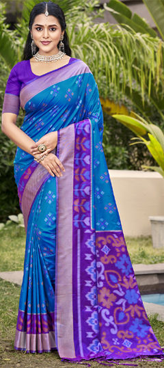 Blue color Saree in Art Silk fabric with Weaving work