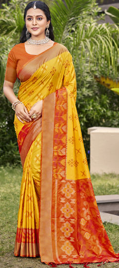 Yellow color Saree in Art Silk fabric with Weaving work