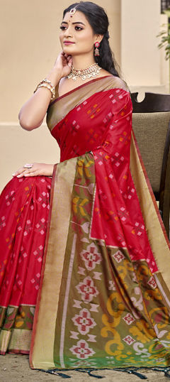 Red and Maroon color Saree in Art Silk fabric with Weaving work